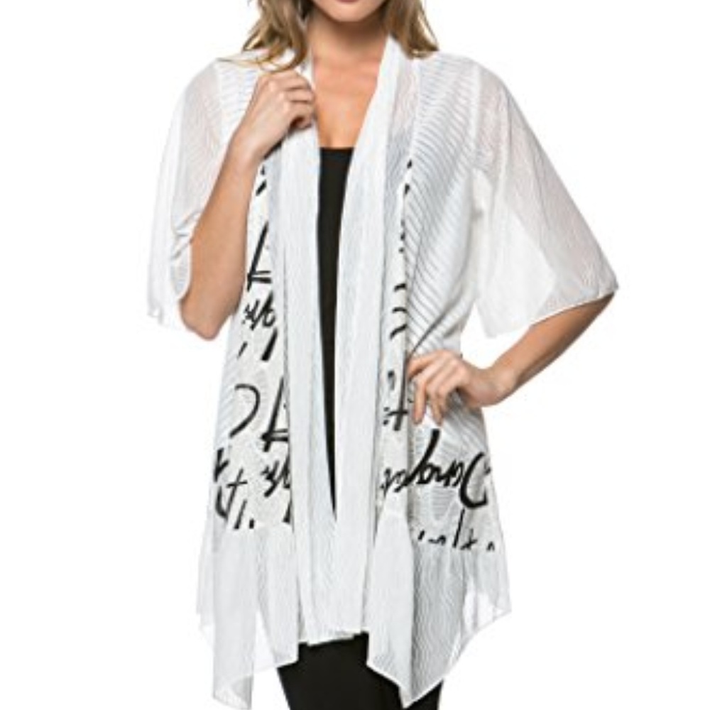 3/4 Flare Sleeve Sheer Print Casual Kimono